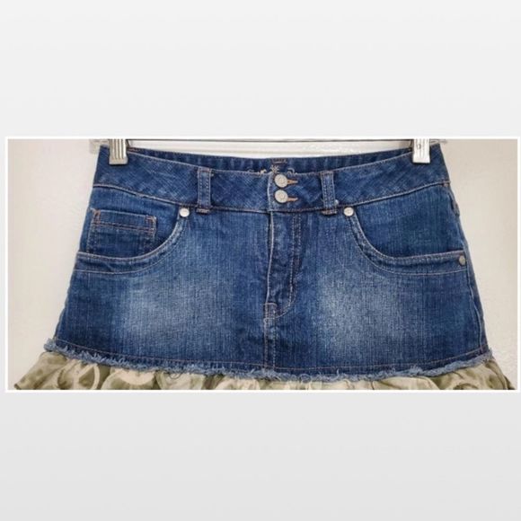 Justice Skorts Kid Girls Size 14 Blue Denim Distressed Camo Peace Ruffles Pocket - Picture 2 of 14